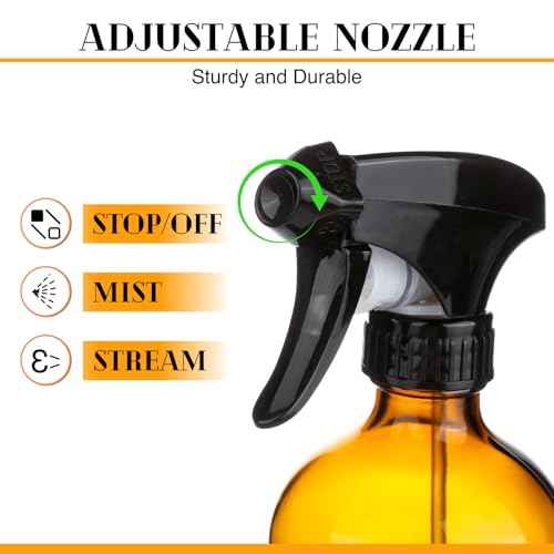 2 Pack/16 Oz Glass Spray Bottles, Refillable Empty Containers with Silicone Sleeve, Upgraded Adjustable Nozzle Spray Bottle Sets for Cleaning, Essential Oils, Hair (Amber)