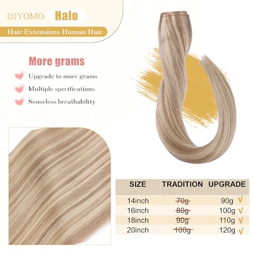 Halo Hair Extensions Real Human Hair - Light Blonde Golden Blond, Halo Extensions Human Hair 20inch 120g