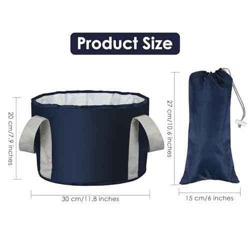 Foot Soaking Tub Collapsible Bucket with Handle 4.7 Gallon/18 L Portable Wash Bag for Fishing, Traveling, and Camping - Navy Blue