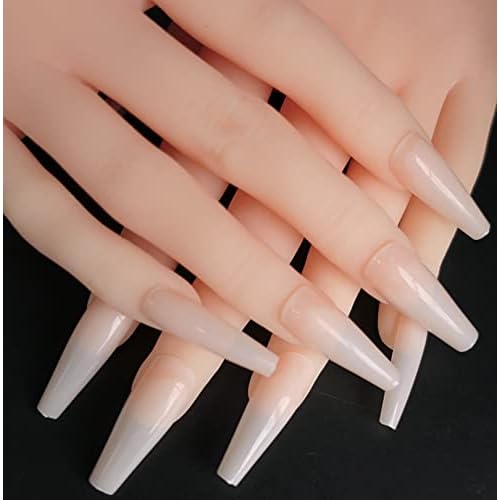 LuckForever 500pc Nude Pink Coffin False Nails Press on Full Cover Ballerina Fake Acrylic Nail Tips Manicure Fingernails Design Decor with Case for Women Girls Home Salon DIY (Point Nude)