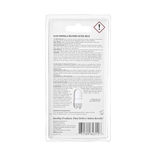 KISS PowerFlex Brush-On Nail Glue for Press On Nails, Ultra Hold Flex Formula Nail Adhesive, Includes One Bottle 5g (0.17 oz.) with Twist-Off Cap & Brush Applicator