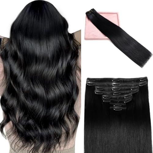 Clip in Hair Extensions Real Human Hair, Remy Human Hair Extensions Clip ins for Women, 100% Natural Human Hair, Double Weftm, 22inch 110g 8Pcs, #1 Jet Black