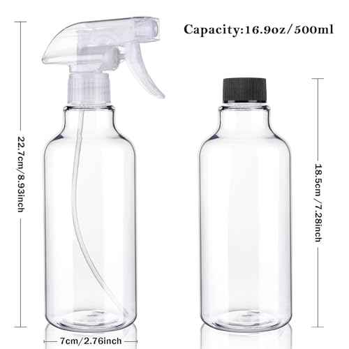 Plastic Spray Bottles Empty Spray Bottle 16.9oz/500ml 2 Pack Heavy Duty Spraying Bottles Mist/Stream Water Bottle for Cleaning Solutions, Essential Oils, Hair (Clear)