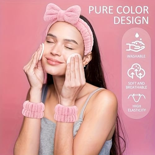 Fkincare Face Wash Spa Headband and Wristband Set Makeup Sponge Pieces Powder Puff Face Soft Triangle Makeup Puff Women and Teen Girl Gifts Trendy Stuff