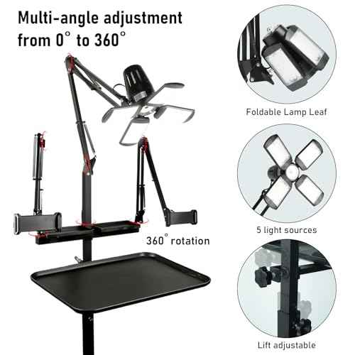 Multifunctional Tattoo Workstation,Tattoo Tray Cart with Tattoo Light& Wheels,Mobile Phone,ipad Tablet Holder, Tattoo Ink Magnetic Tray,for Tattoo & Salon Studio