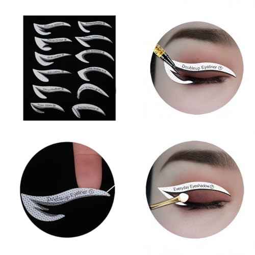 Eyeliner Stencil and Eyeshadow Stencil Stickers, 12 Pairs Reusable Eyeliner Template Stickers for Perfect Fox Eye, Easy to Apply & Remove