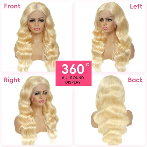 613 Lace Front Wig Human Hair 30 Inch 13x4 Blonde Wigs Human Hair Pre Plucked Body Wave Blonde Lace Front Wigs Human Hair 180% Density 613 HD Glueless Lace Frontal Wig Human Hair for Women