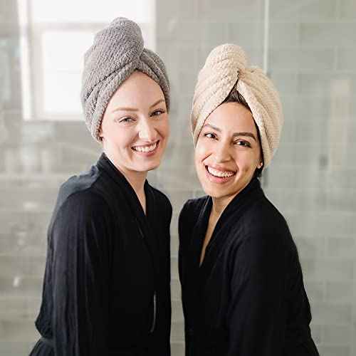 Extra Large 4 Pack Microfiber Hair Towel Wrap for Women Super Absorbent & Quick Dry Hair Drying Towels with Button, Hair Turbans for Curly Hair Long & Short Hair - Anti-Frizz