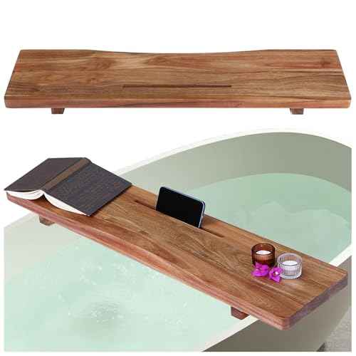 Premium 1.2IN Thickened Board Acacia Wood Bathtub Tray Caddy with Adjustable Legs, Minimalistic Design Bath Tray for Tub, Bathtub Accessories, Fits Most Bath Tubs, Idea for Women