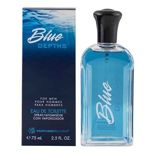 PB ParfumsBelcam Blue Depths Eau de Toilette Fragrance Spray - 2.5 Fl Oz. Fresh Aquatic Cologne for Men with Crisp Citrus, Warm Musk & Amber Scent, Crafted with Premium Oils for Day & Night Use