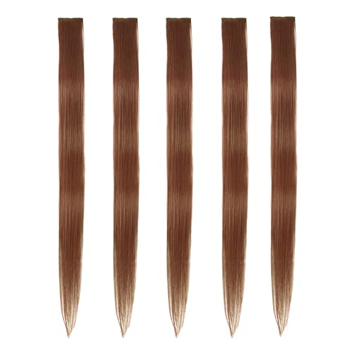 5pcs Dark Auburn Copper Brown Clip in Hair Extensions 100% Human Hair 18 Inch Colored Party Highlights Clip in Extensions for Women Kids Girls