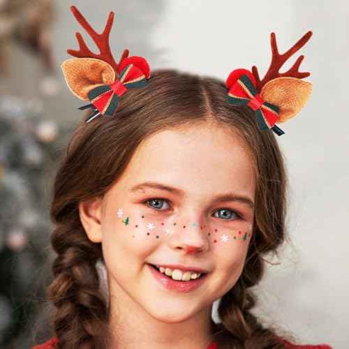 BARTOSI Christmas Hair Clip Reindeer Antlers Hair Clips Xmas Bow Hairpin Christmas Hair Accessories for Women and Girls (Pack of 2)