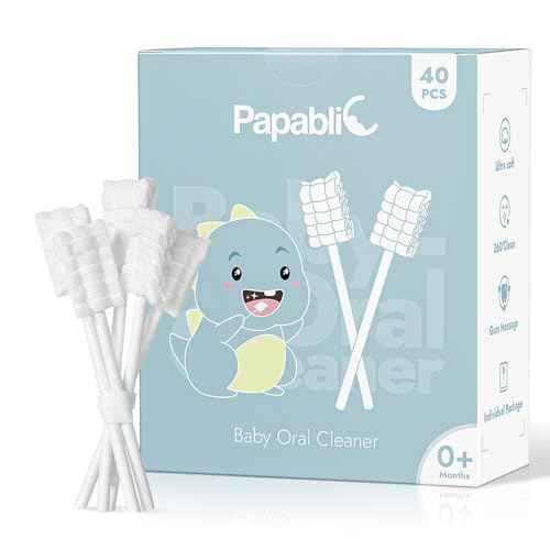 Papablic Baby Tongue Cleaner, Baby Oral Cleaner, Disposable Infant Mouth Cleaner Newborn, Upgrade Gum Cleaner with Paper Handle or Infants Ages 0-2 Years, 40 Pack