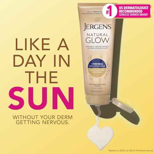 Jergens Natural Glow +Firming Self Tanner Body Lotion, Fair to Medium Skin Tone, Sunless Tanning Moisturizer with Collagen and Elastin. Helps to Visibly Reduce Cellulite, 7.5 Fl Oz