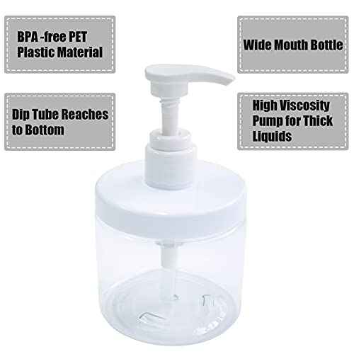 Cosywell Pump Bottle Dispenser Plastic Refillable Bottles Wide Mouth Jar Style Empty Bathroom Shower Containers for Lotion Shampoo Conditioner (Clear, 2X 500ml)