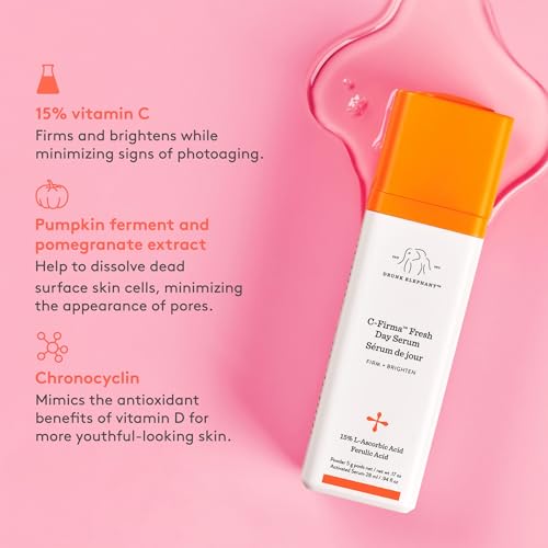 Drunk Elephant C-Firma Fresh Day Serum - 28 ml/.94 fl oz - 15% Illuminating Vitamin C - Clean Clinical Skincare - Cruelty-Free - Dermatologist-Tested - Free of Essential Oils, Silicones, and Fragrance