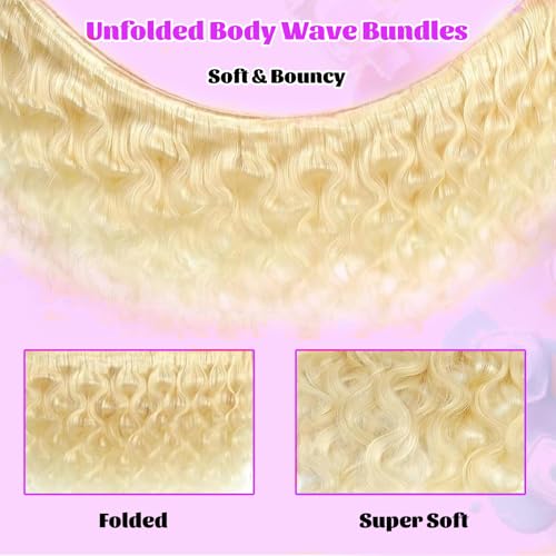613 Bundles Human Hair 24 Inch Blonde Bundles Human Hair 100% Unprocessed 12A Grade Brazilian Virgin Raw Weave Bundles 1 Bundles Blonde Body Wave Human Hair Extensions for Women