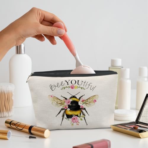 Bee Gifts for Bee Lovers Small Makeup Bag, Bee Gifts for Women, Honey Bee Gifts Cosmetic Bags for Women, Bee You Tiful Bag