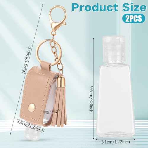 2 Pcs Portable Handwashing Fluid Holder Bottles with Keychain, Refillable Travel Size 1oz/30ml Squeeze Containers for Toiletry, Lotion, Liquid Soap, Shampoo (Black+Khaki)