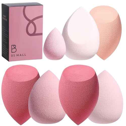 Makeup Sponge Set BS-MALL with Storage Case 7 Pcs for Liquid, Cream, and Powder,SAVE Foundation with 1 Mini Makeup Sponge For Travel Daily Use (A-Pink£©