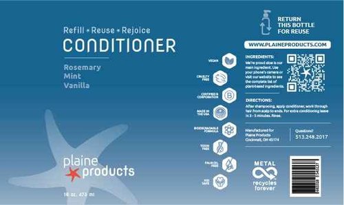 Plaine Products Eco-Friendly Shampoo and Conditioner - Rosemary, Mint, Vanilla - Sulfate & Paraben Free, 16oz Refill Bottles