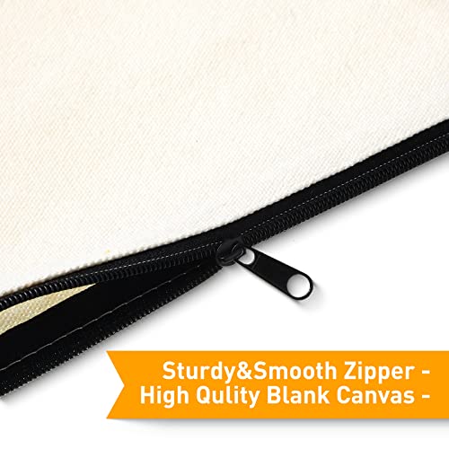Reginary 80 Pack Canvas Zipper Makeup Bags Bulk Pencil Pouches Blank DIY Craft Canvas Cosmetic Bag Pouch with Zipper for Makeup Cosmetic Toiletry Stationary Storage(Natural and Black Zippers)