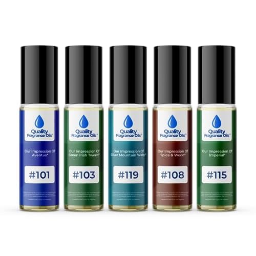 Quality Fragrance Oils' Men's Top 5 Niche Cologne Impressions #1 (Generic Versions of Niche Designer Fragrance) Sampler Gift Set of 5 10.35ml Roll-ons