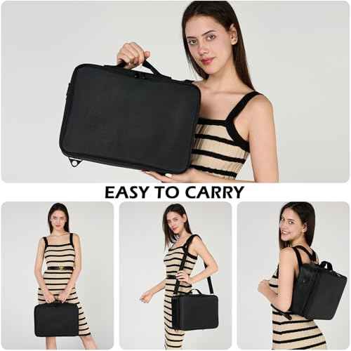 gzcz Large Capacity Travel Makeup Train Case,Professional Cosmetic Bags for Women,Portable Makeup Brush Bag Organizer Storage with Adjustable Dividers and Shoulder Strap