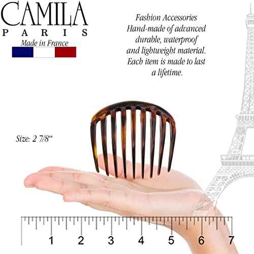 Camila Paris CP2431 French Hair Side Comb Small Rounded Tortoise Shell, French Twist Hair Combs, Strong Hold Hair Clips for Women Bun Chignon, No Slip Styling Girls Hair Accessories Made in France
