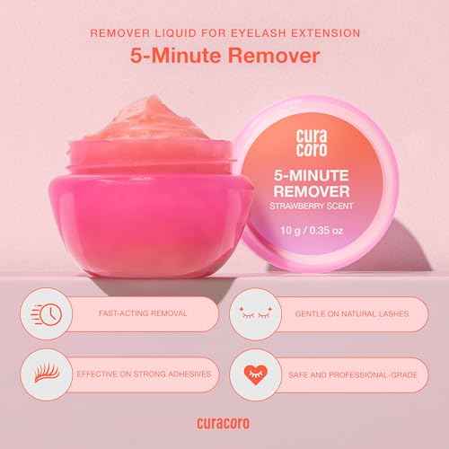 CURACORO Lash Gel Remover for Professional Eyelash Extensions 10g - Dissolves Powerful Eyelash Extension Glue - Low Irritation Cream for Sensitive Skin (Strawberry Scent)