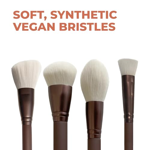Beauty For Real Essential Pro Complexion Brush Set - Includes 4 Brushes: Blush/Contour, Complexion, Powder & Concealer - Vegan & Cruelty Free