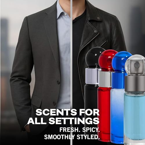 Perry Ellis 360¡Æ 4-Piece Mini Cologne Set for Men - Cologne Gift Sampler Set, Travel Size - 360¡Æ Men, Red, Very Blue, & Black - 0.25 fl oz (Pack of 4)