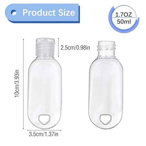 5 Pcs Refillable Travel Bottles Hand Sanitizer Travel Size Holder with Keychain Portable Empty Plastic Bottles Leakproof Squeeze Containers with Clip for Home Office Outdoor
