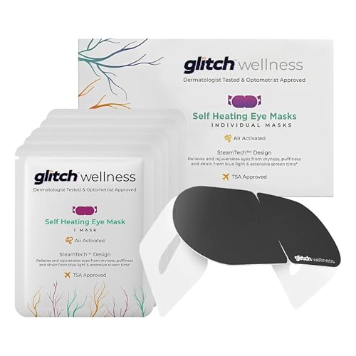 Glitch Self Heating Eye Mask - Steam Eye Mask for Dry Eyes, Soothing Relief, Stress Reduction - Disposable Warm Eye Compress Moist Heat
