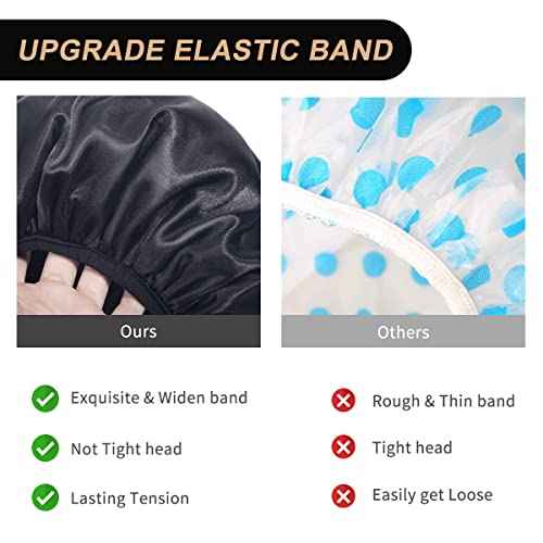 Aquior Shower Cap, Extra Large Shower Cap for Men, Satin EVA Double Layer Waterproof Reusable Hair Cap for Women Long Hair(All Black 4 Pack)
