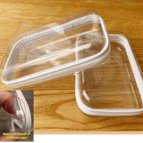 Clear Hard Shell Zipper Case, Upgraded Thicker Transparent Plastic Bins for Organizing, See Through Zipper Pouches Makeup Case, Lidded Storage Bins Organizer for Storage Cosmetics (S+S)