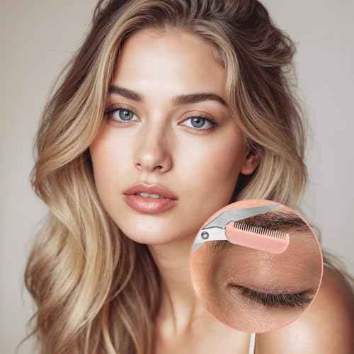 6 Pcs Eyebrow Scissors for Women Eyebrow Trimmer Scissors with Comb Non Slip Finger Grips Brow Scissor Professional Hair Removal Beauty Accessories for Men Women (Pink, Green, Purple)