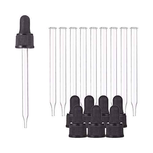 PH PandaHall 18-410 Glass Eye Droppers for Essential Oil, Set of 12 Pressure Rotating Cover Oil Droppers Pipettes Roller Tops for 100ml Dropper Bottles, Perfume, 12.5x2.16cm, Inner diameter 1.93cm