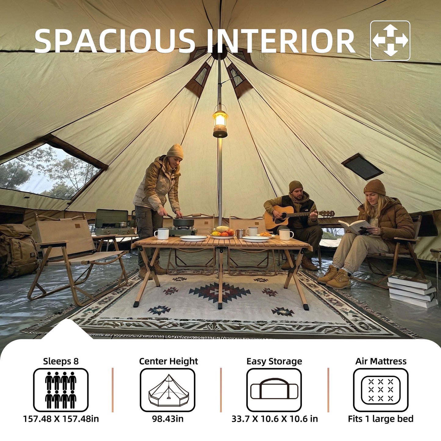 4-Season Glamping Bell Tent 13.1FT - Green Waterproof Yurt Tent