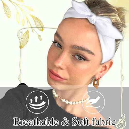 3 Pcs Wide Headbands for Women Boho Rabbit Ears Hair Bands Stretchy Bow Hair Bandana Non Slip Head Scarf Workout Turban Yoga Hair Accessories