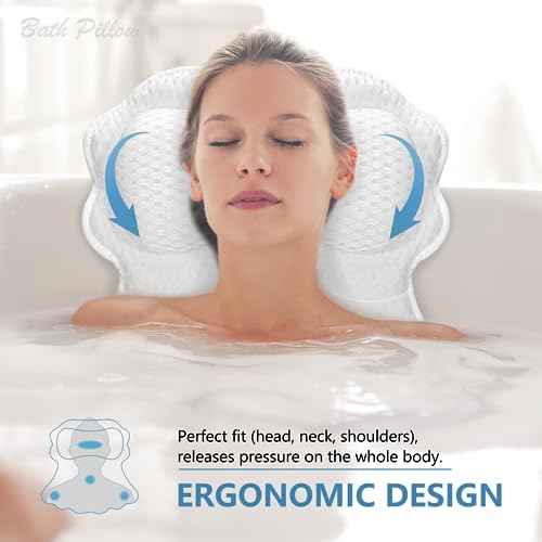 SetSail Bath Pillow, Relaxing Bath Pillows for Tub Neck and Back Support Soft 4D Breathable Air Mesh Ergonomic Bathtub Pillow with 6 Strong Suction Cups and Hook Luxury Bathroom Accessories,White