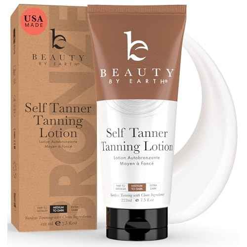 Beauty by Earth Self Tanner - USA Made with Natural & Organic Ingredients, Moisturizing Self Tanning Lotion with Aloe Vera & Coconut for a Natural Glow, Streak-Free Fake Tan, Medium to Dark