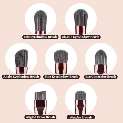 Eye Makeup Brushes Set, Premium 7Pcs Eyeshadow Brush, Professional Eye Brush for shadow lip Angled Eyeliner Eyebrows, Soft Hairs and Wood Handle.