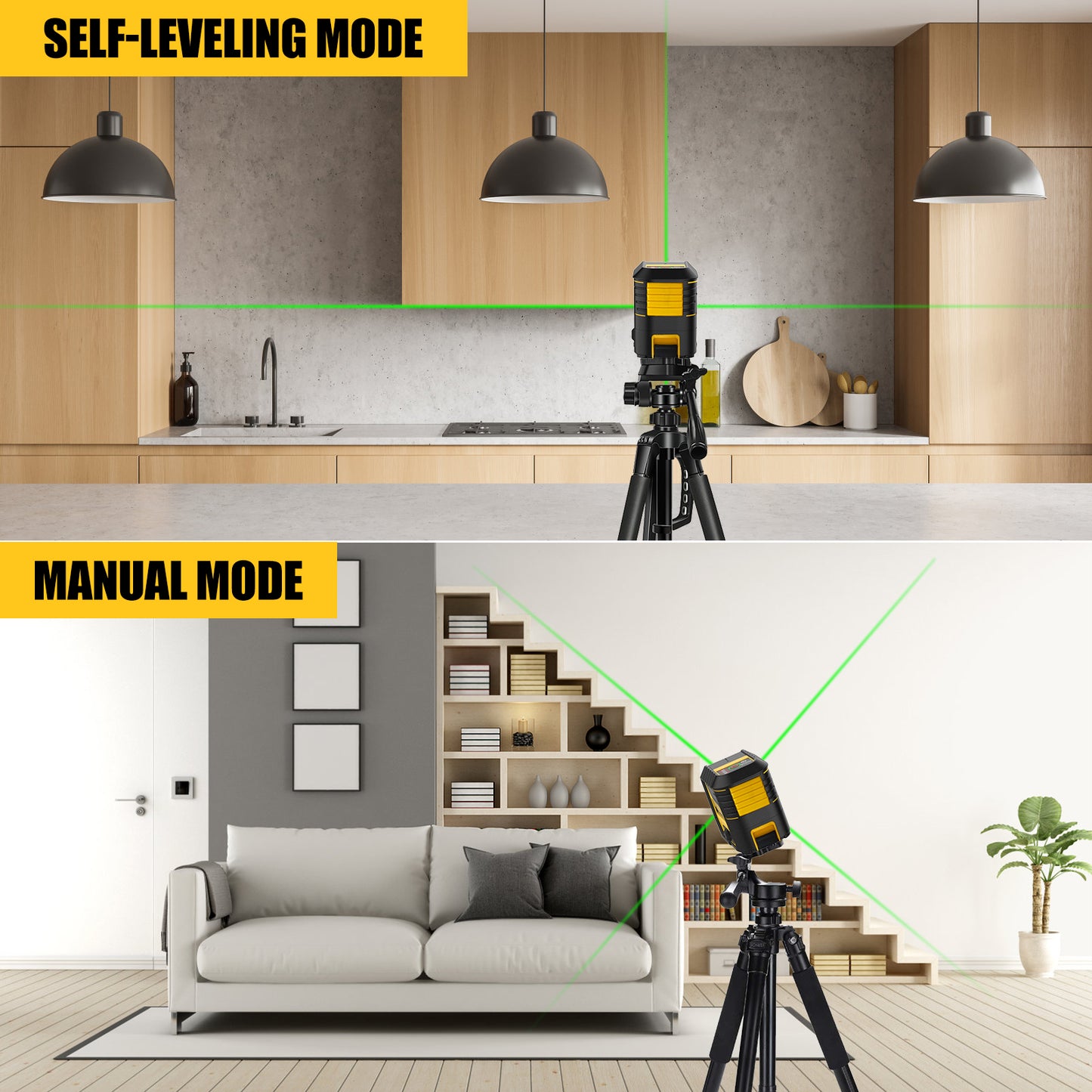 Green Laser Level with Self-Leveling & Magnetic Base - Accurate Cross Line Tool for Tiling & Hanging