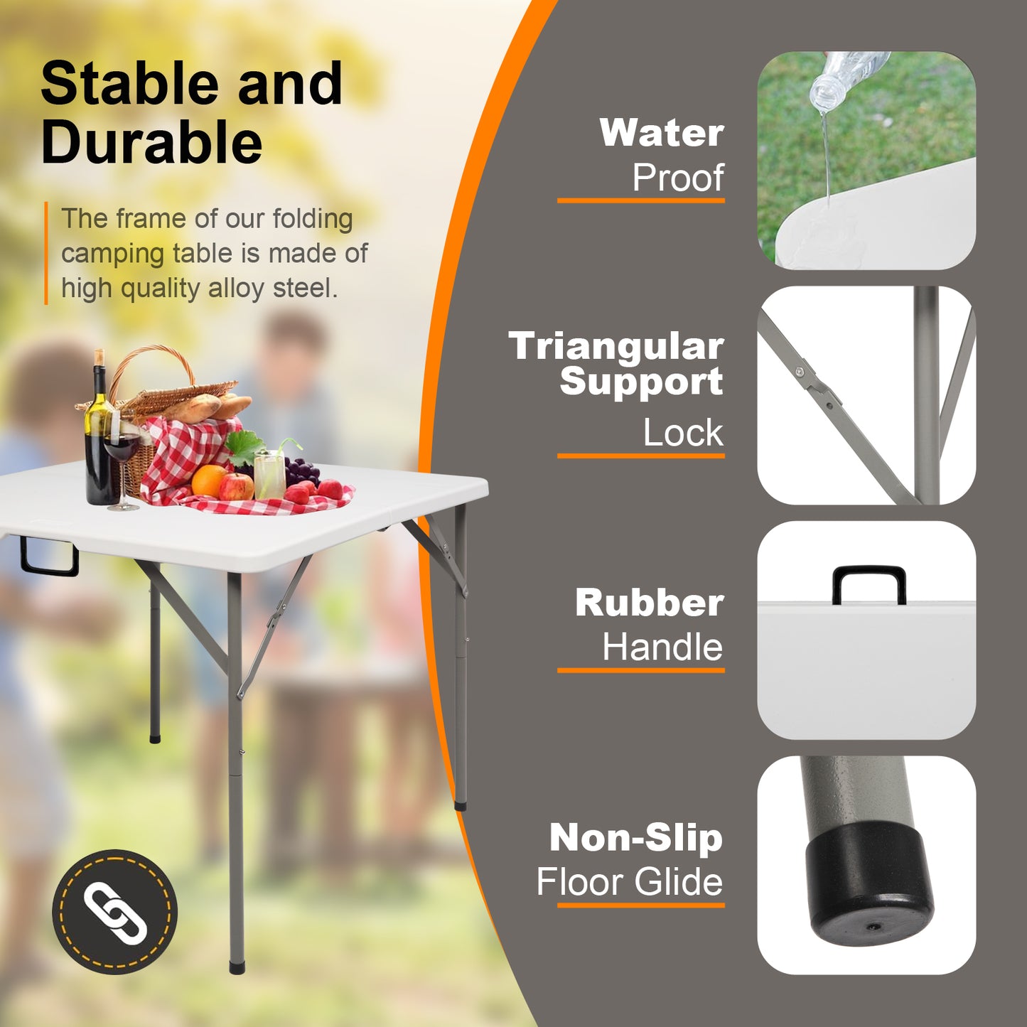 34-Inch Foldable Square Table - Portable Dining & Card Table