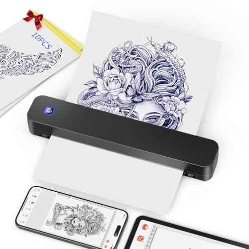 Professional Tattoo Stencil Printer - Bluetooth Wireless Thermal Transfer Printer Machine for Tattooing, Includes 10pcs Transfer Paper, Compatible with Tablet & Smartphons & PC, Black