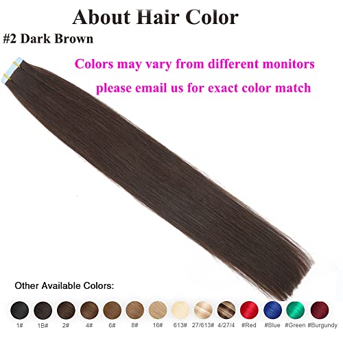 Amella Hair Tape in Hair Extensions Human Hair 100% Remy Human Hair Darkest Brown 40g/pack 20pcs Straight Seamless Skin Weft Tape in Human Hair Extensions (24 inches #2 Darkest Brown)