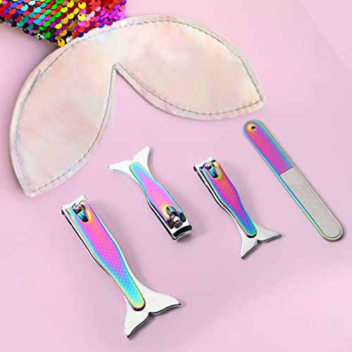 Honoson 4 Pieces Mermaid Nail Clipper Set Stainless Steel Nail Cutter Cute Mermaid Clippers Sturdy Fingernails and Toenail Cutter File Birthday Stocking Stuffers Christmas Gifts for Women