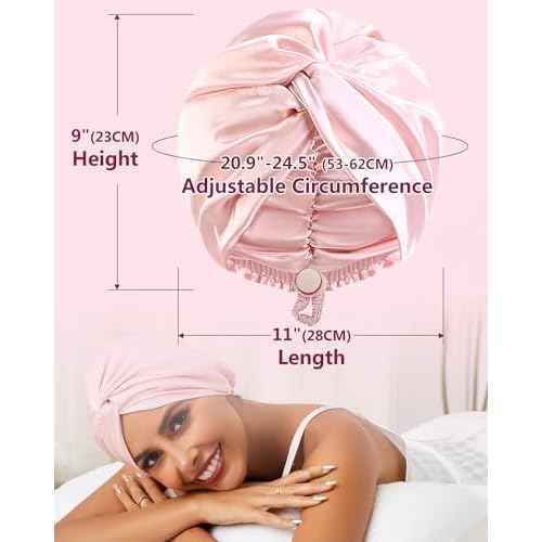 Adjustable Silk Satin Hair Bonnet for Sleeping, Double Layer Hair Wrap Sleep Cap Turban for Women Men, Curly Straight Long Large Braid Unisex (Royal Pink)