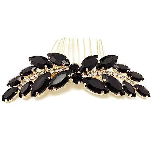 BETITETO Bridal Hair Comb Emerald Green Crystal Wedding Hair Piece Pin Accessories for Women Girls Party (Black)